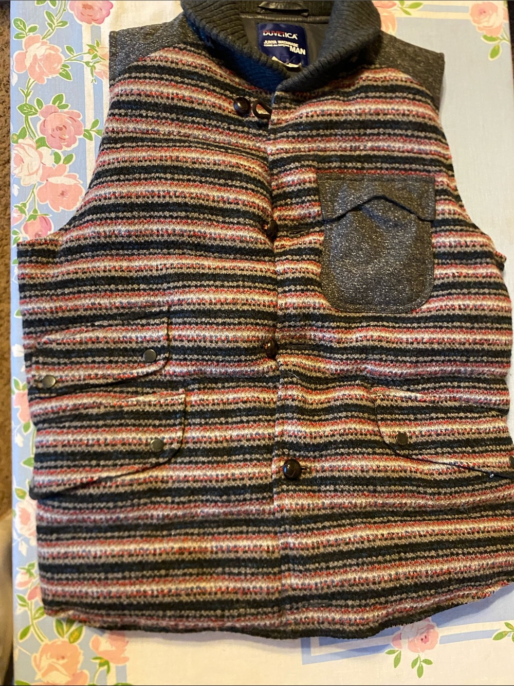 Duvetica Multicolor Striped Knit Vest with Gray Trim